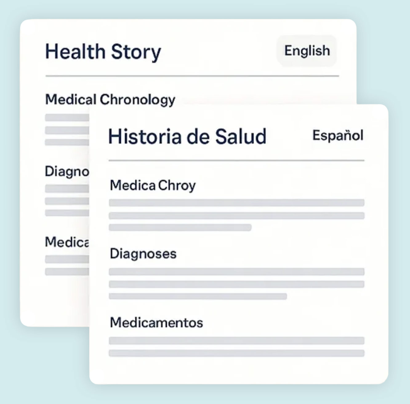 Bilingual health story view in English and Spanish.
